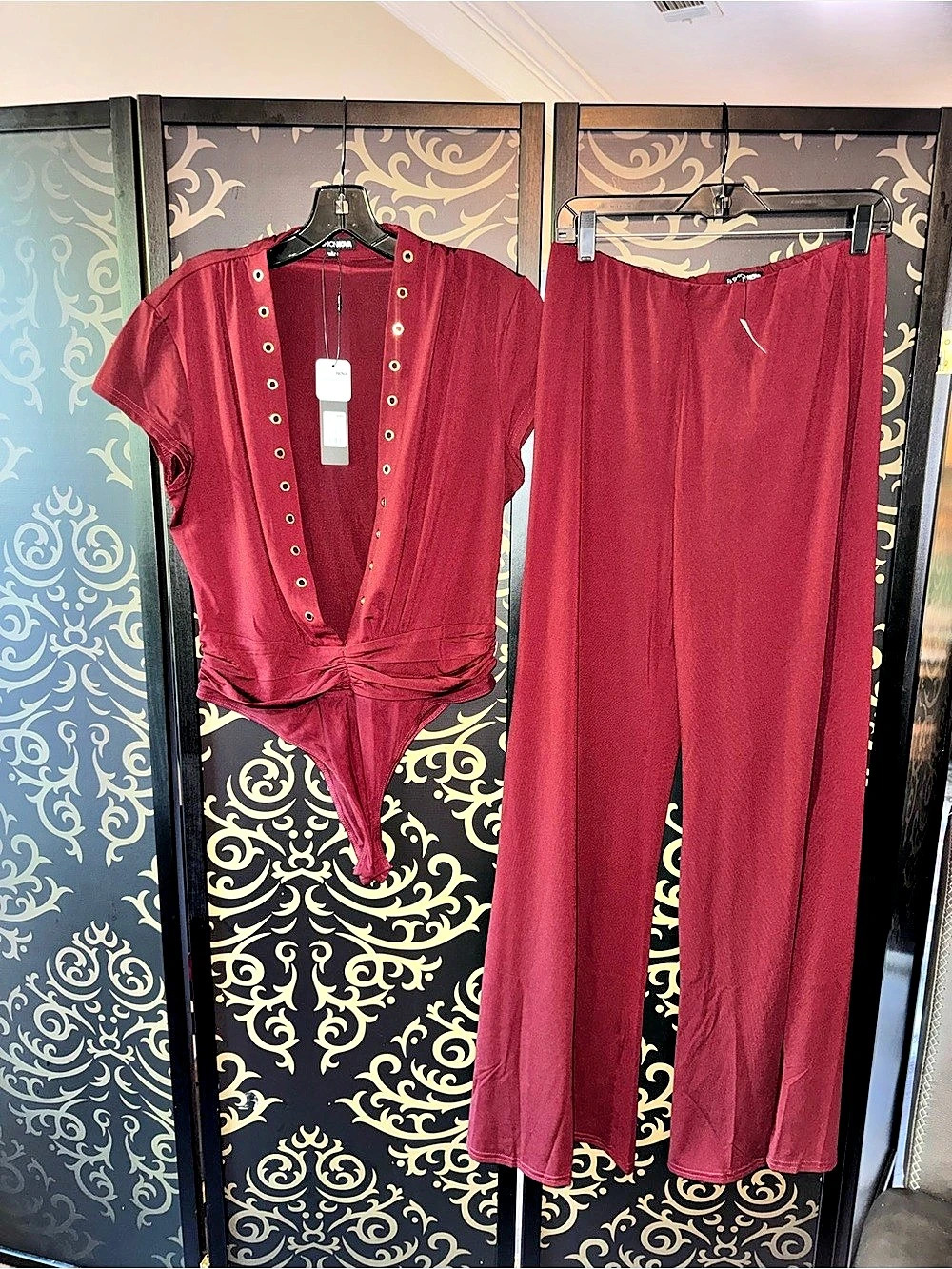 Fashion Nova Metal Muse Pant Set Plum Size Large NWT